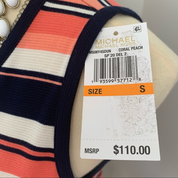 MICHAEL KORS Coral/Navy/White Striped Ruffle Dress🆕 - Picture 5 of 5